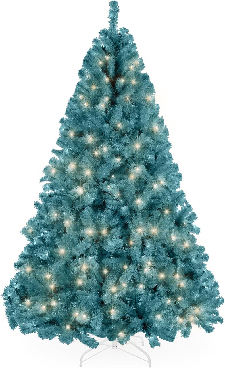 Artificial Christmas Tree Hinged Pine with 250 Lights, 1,000 Tips & Foldable Base Pre-Lit Outdoor Holiday Decor